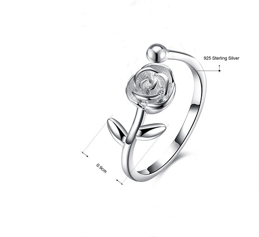 Rose Flower Open Ring in Silver