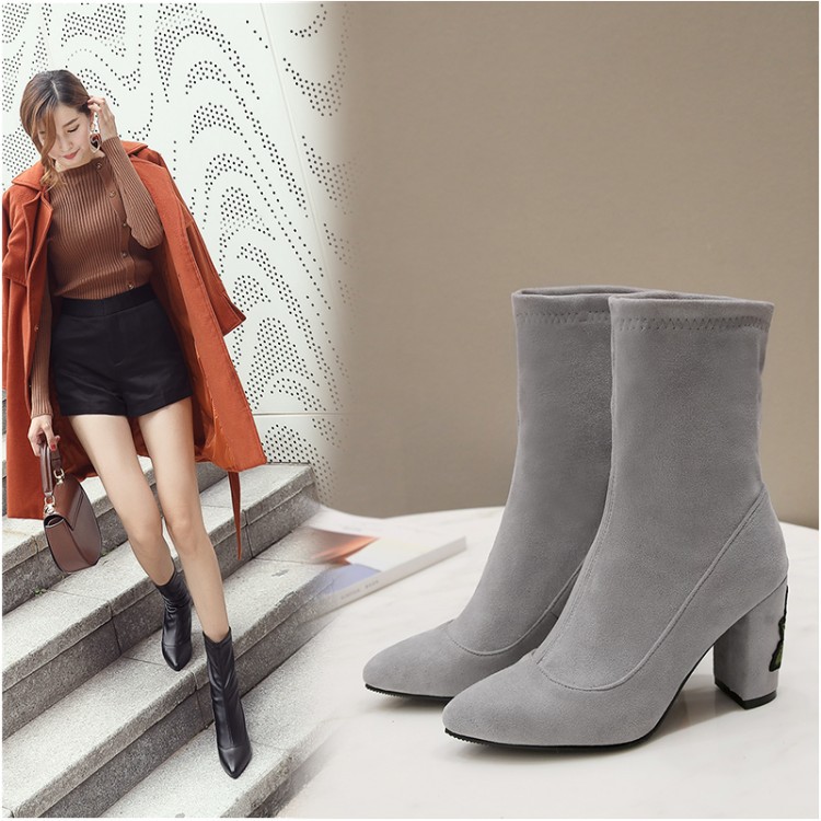 Gray Embroidered Ankle Boots 3
