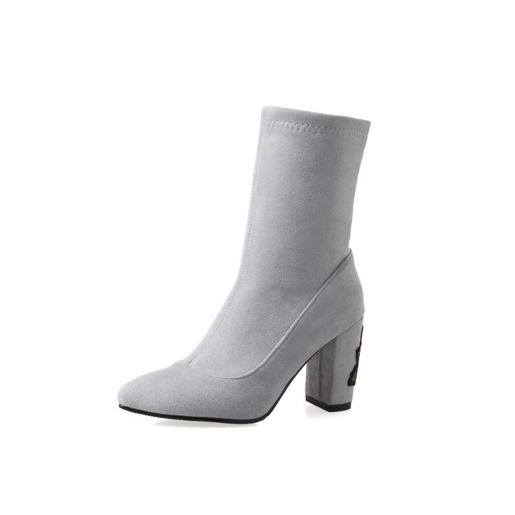 Gray Embroidered Ankle Boots 6