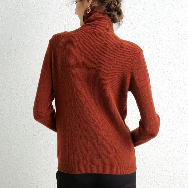 Women's 100% Merino Wool Turtleneck Sweater - Medium Grey Color - Side View HS:6110301500 Age:Adult Gender:Female Origin:CN