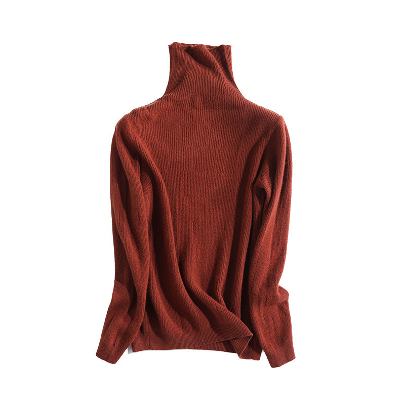 Women's 100% Merino Wool Turtleneck Sweater - Coffee Color - Detail Shot HS:6110301500 Age:Adult Gender:Female Origin:CN