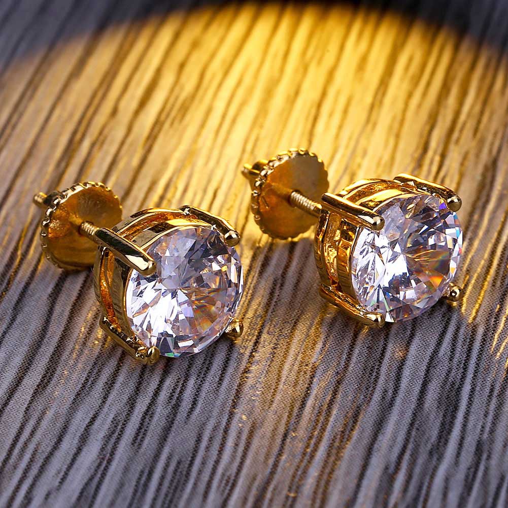 Brincos de Zircônia Redondos com Haste Banhados a Ouro 3