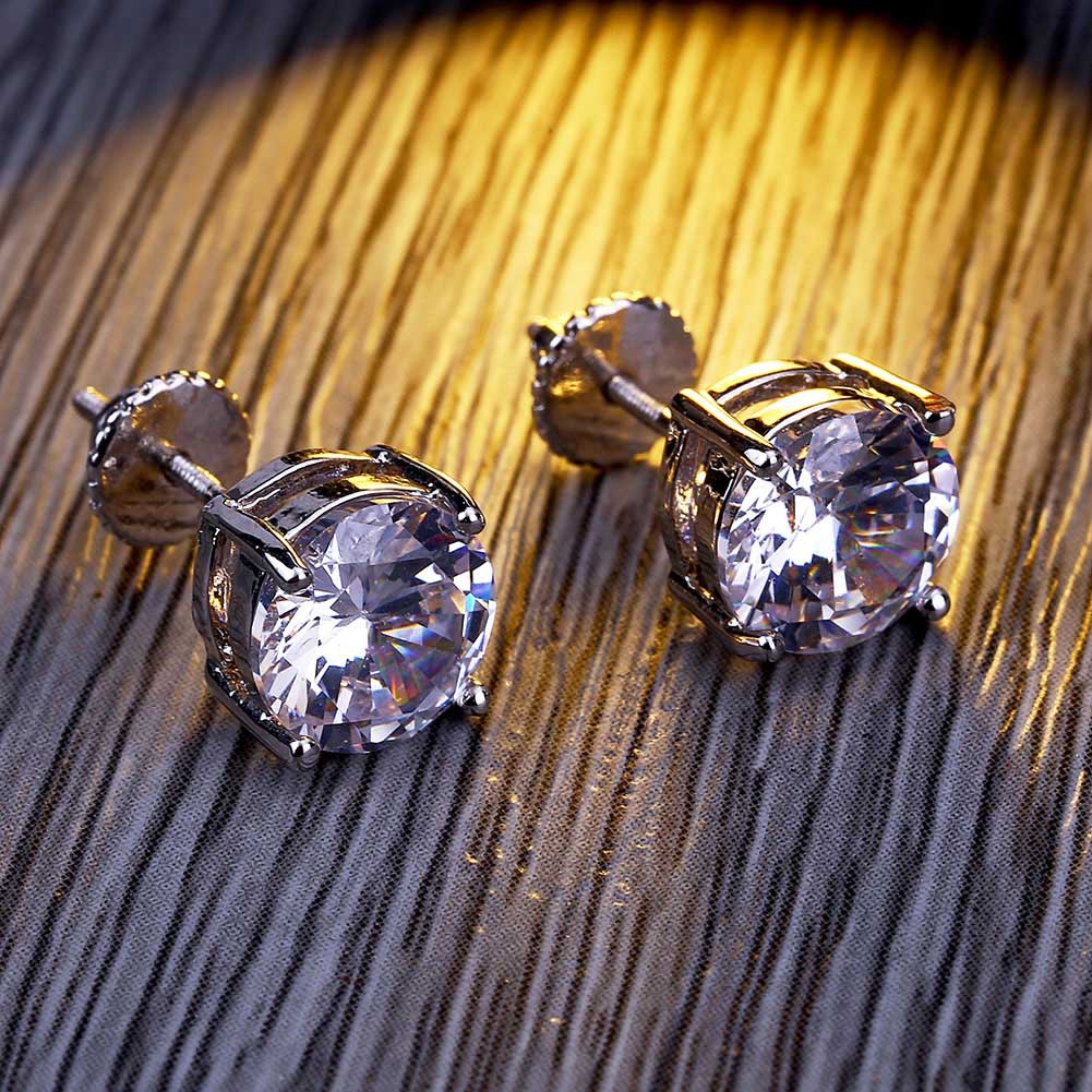 Brincos de Zircônia Redondos com Haste Banhados a Ouro 4