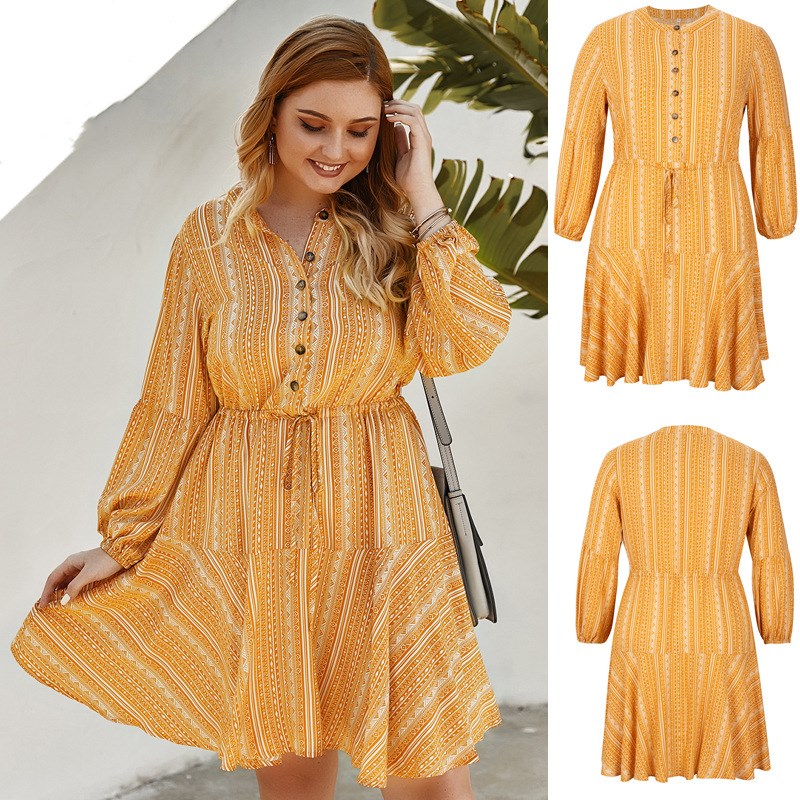 Spring Long Sleeve Dress - Yellow 3