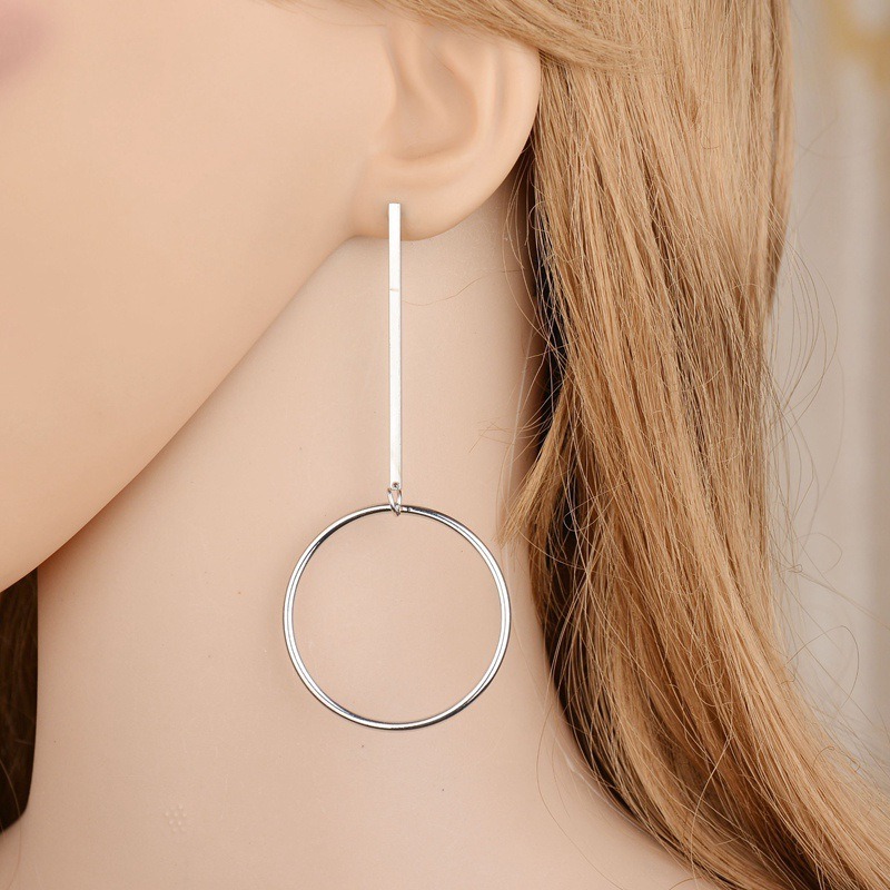 Silver Hollow Circular Pendant Earrings