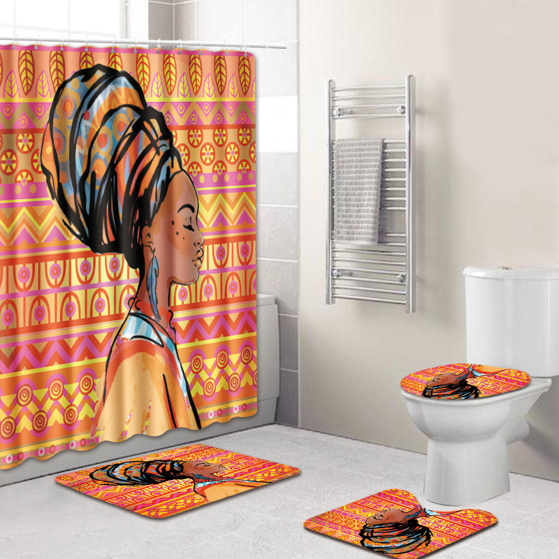 African Woman Shower Curtain and Rug Set 5