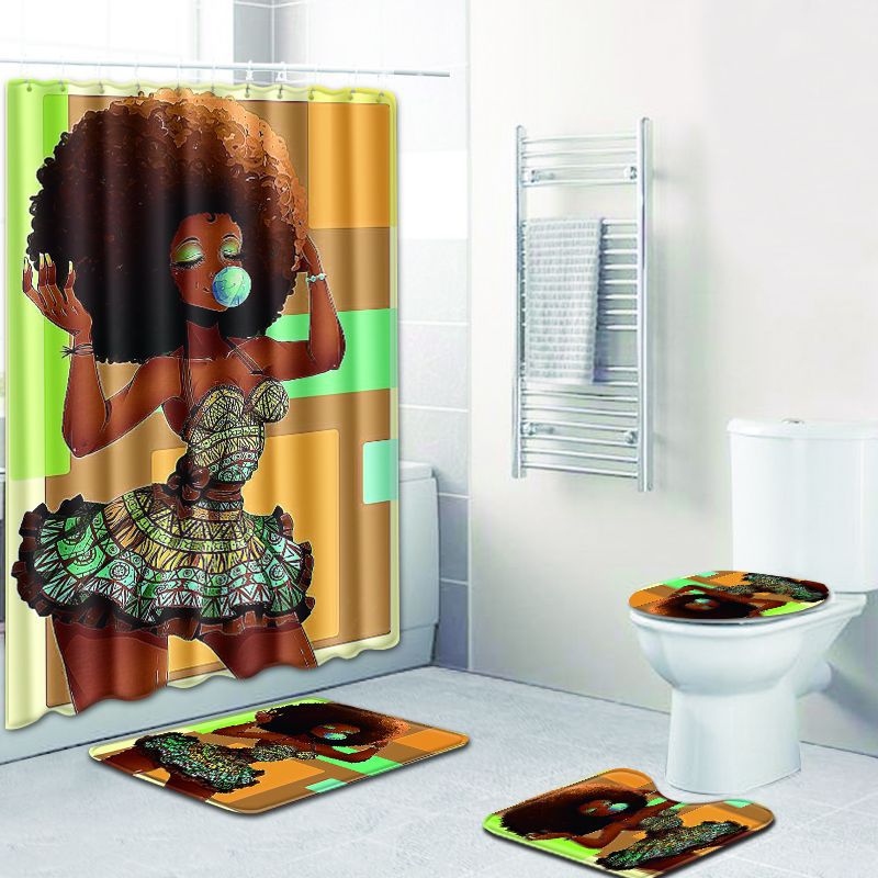 African Woman Shower Curtain and Rug Set 1