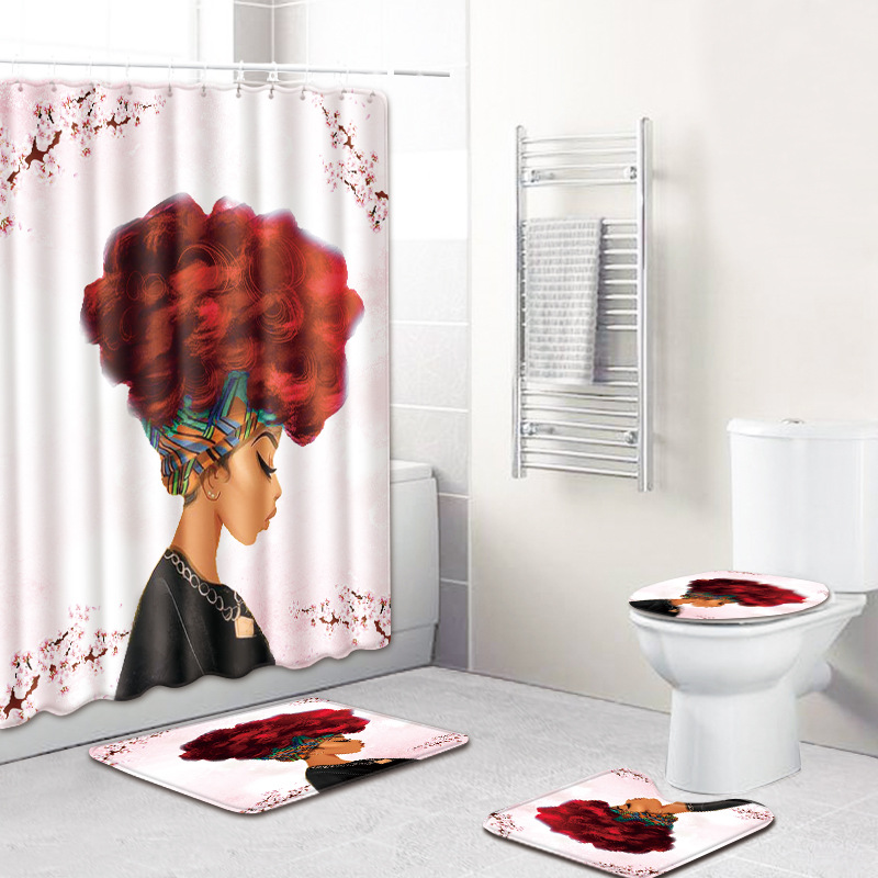 African Woman Shower Curtain and Rug Set 3