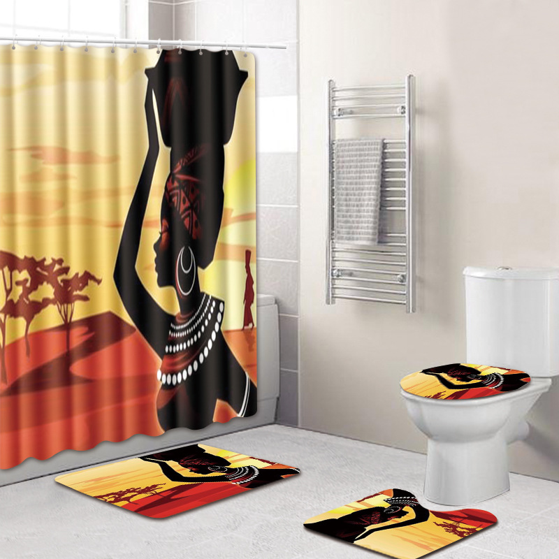 African Woman Shower Curtain and Rug Set 2