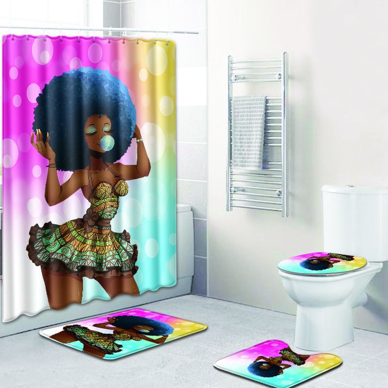 African Woman Shower Curtain and Rug Set 4