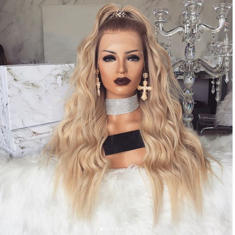 Golden Gradient Long Wavy Wig Back View