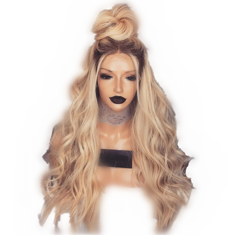Golden Gradient Long Wavy Wig Side View