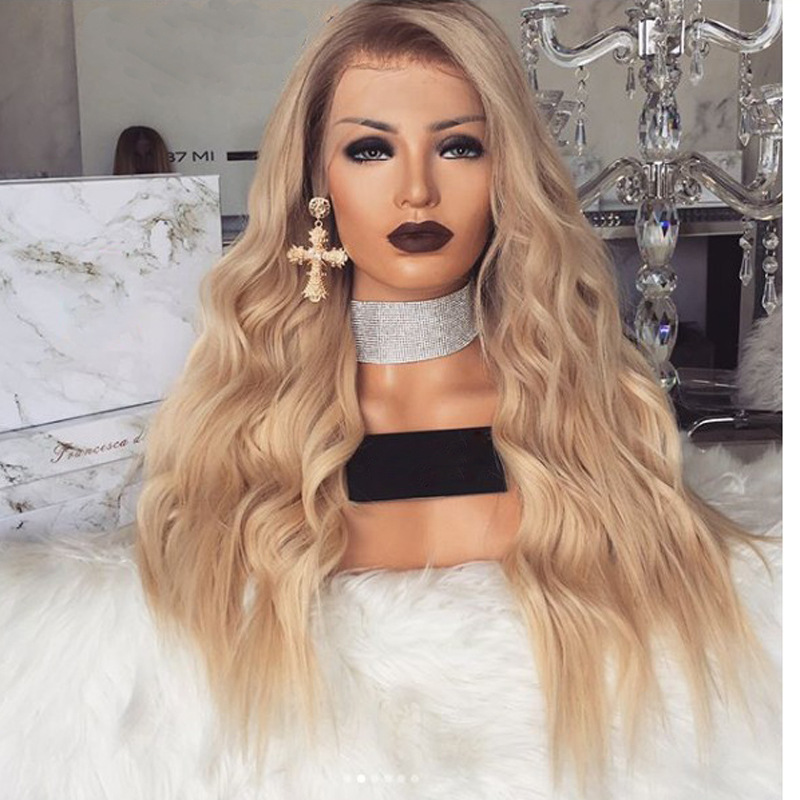 Golden Gradient Long Wavy Wig Close-Up