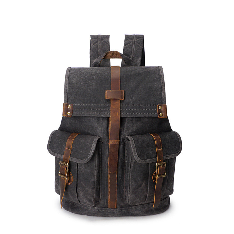 Men's Waxed Canvas Backpack - Grey Colour Option - Vintage Style Travel Bag