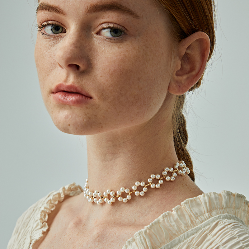 Wearring Flower Pearl Woven Choker Necklace