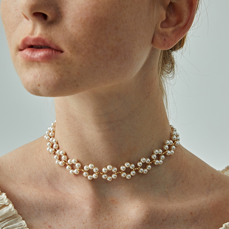 Wearring Flower Pearl Woven Choker Necklace