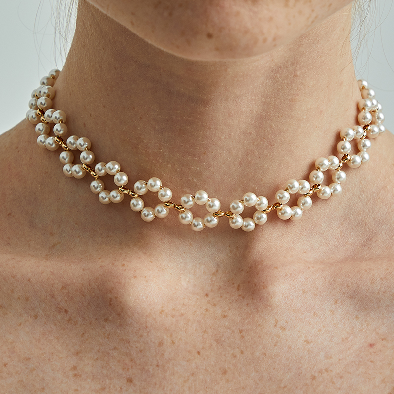 Wearring Flower Pearl Woven Choker Necklace