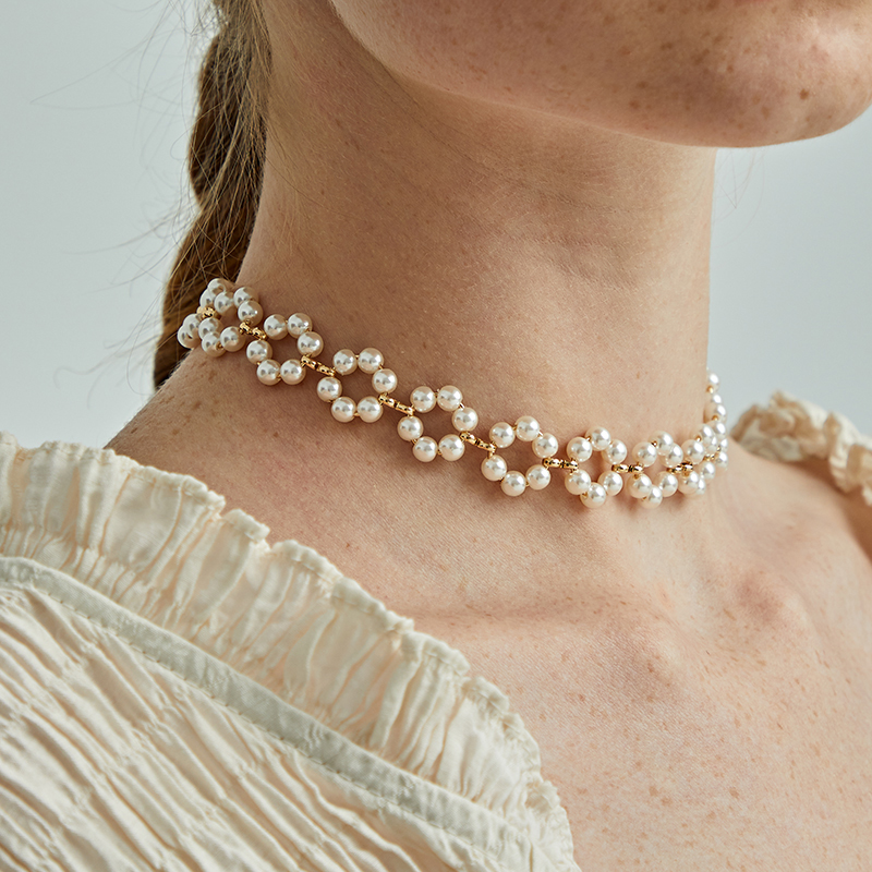 Wearring Flower Pearl Woven Choker Necklace