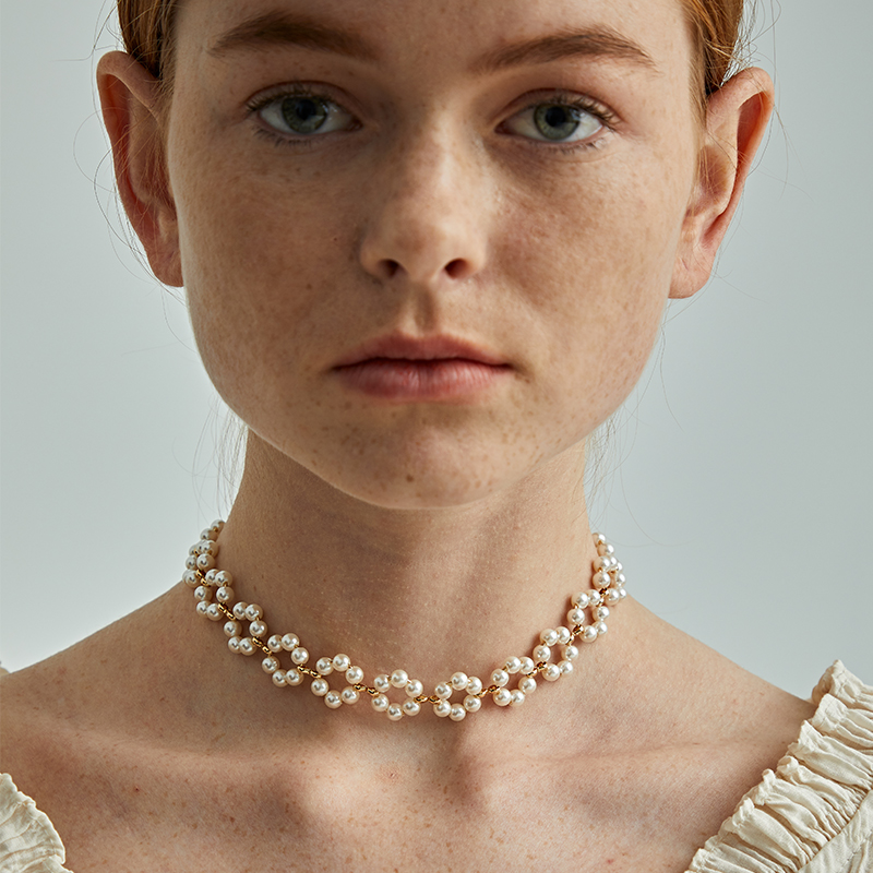 Wearring Flower Pearl Woven Choker Necklace