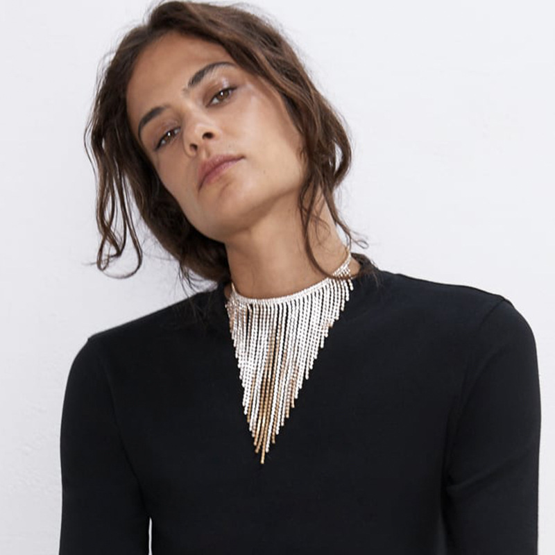 Rhinestone Tassel Necklace Close-up
