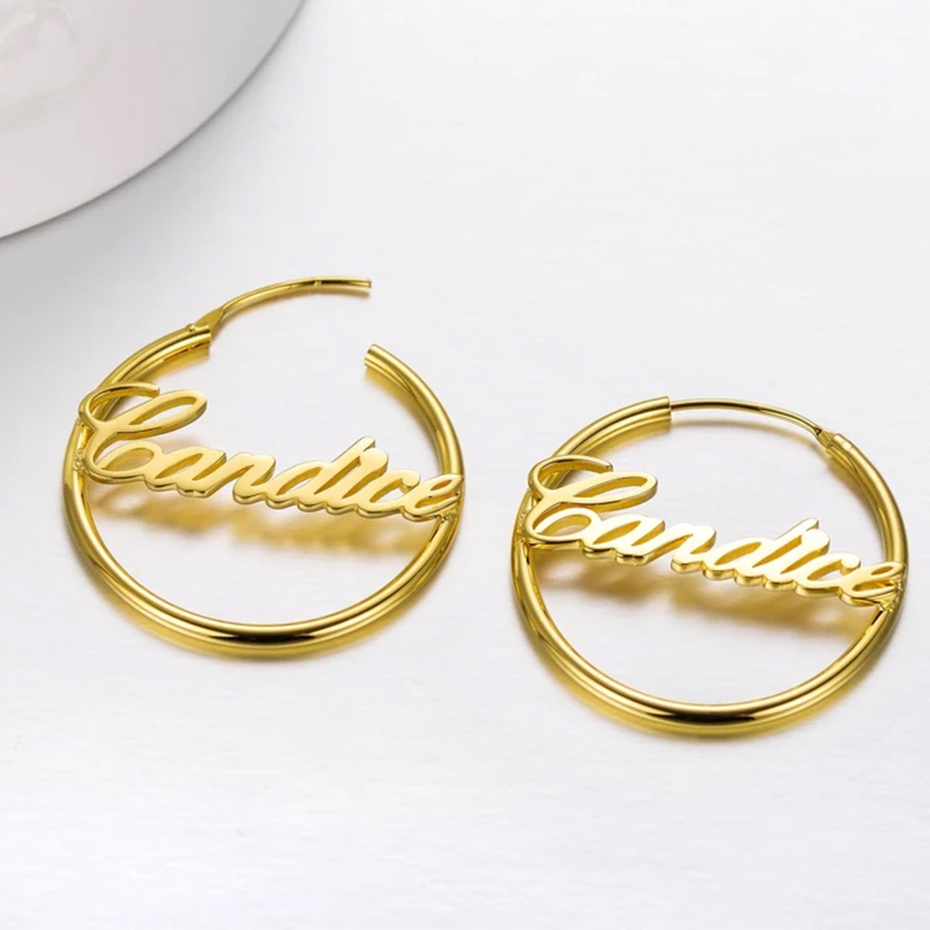 Close-up of Name Earrings