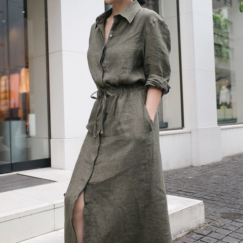 Cotton Linen Shirt Dress Image 4
