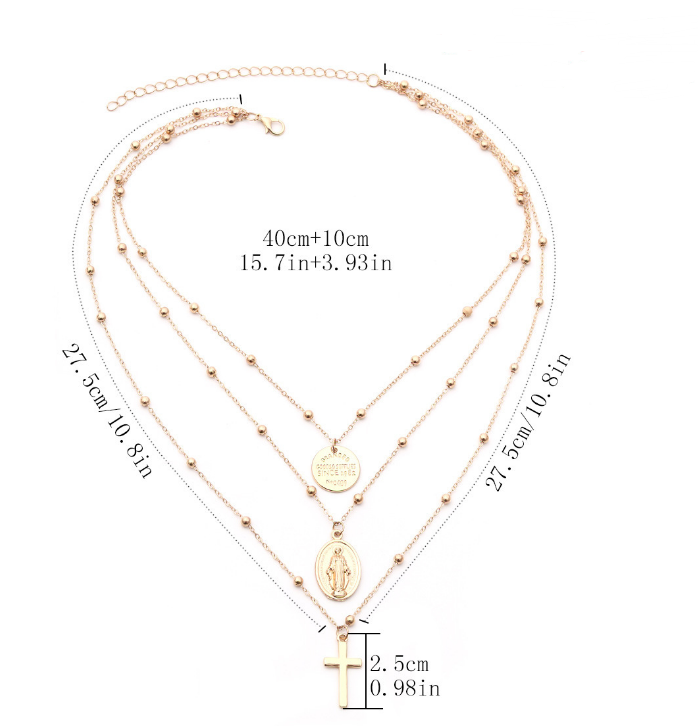 Geometric Metal Virgin Mary Cross Necklace
