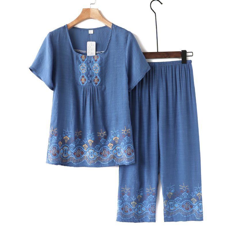 Mom Summer Cotton Linen Set - Model Wearing