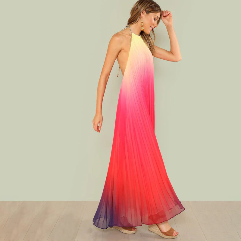 Gradient Pleated Chiffon Dress - Back View