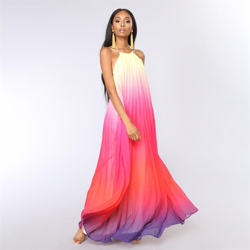 Gradient Pleated Chiffon Dress - Side View