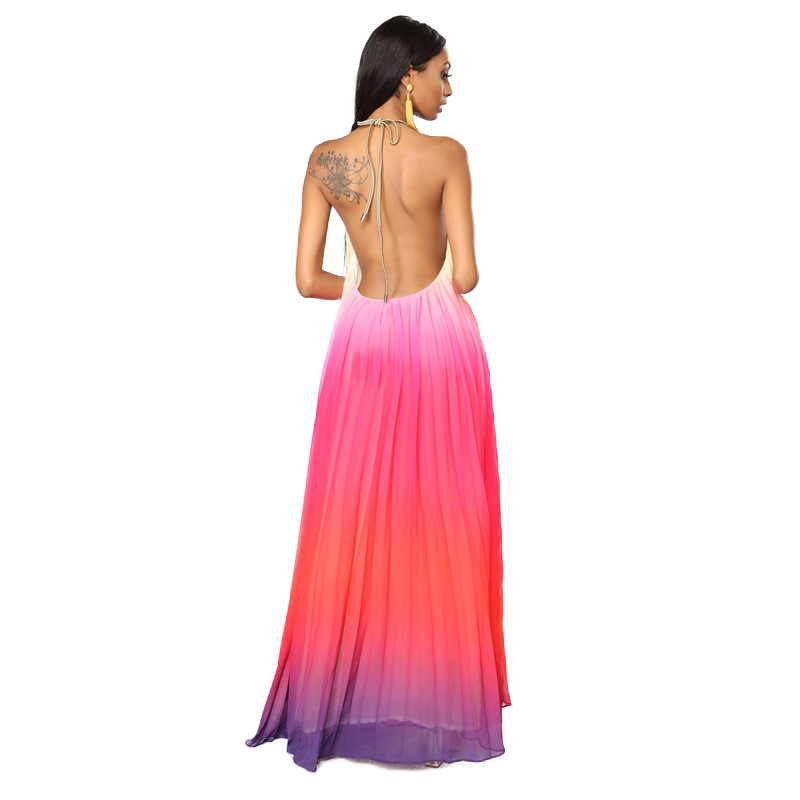 Gradient Pleated Chiffon Dress - Close-Up