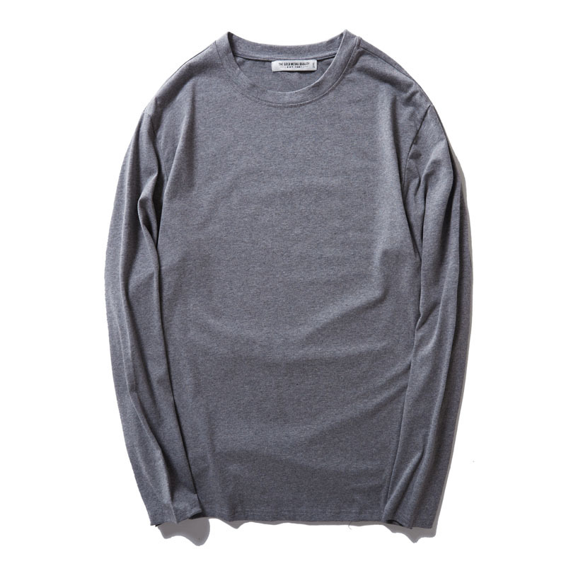 Large Size Men's Long-sleeved Round Neck Solid Color T-shirt