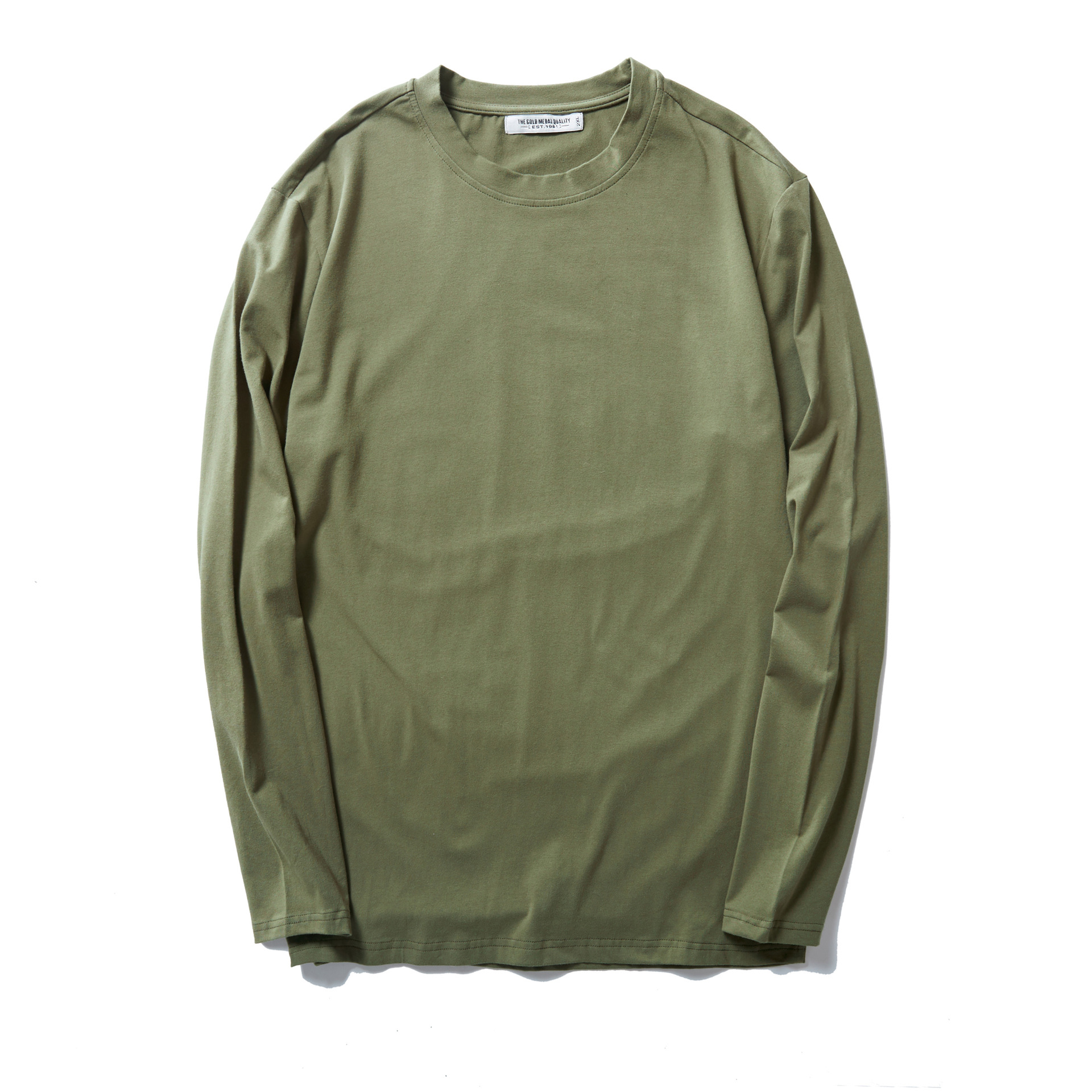 Large Size Men's Long-sleeved Round Neck Solid Color T-shirt