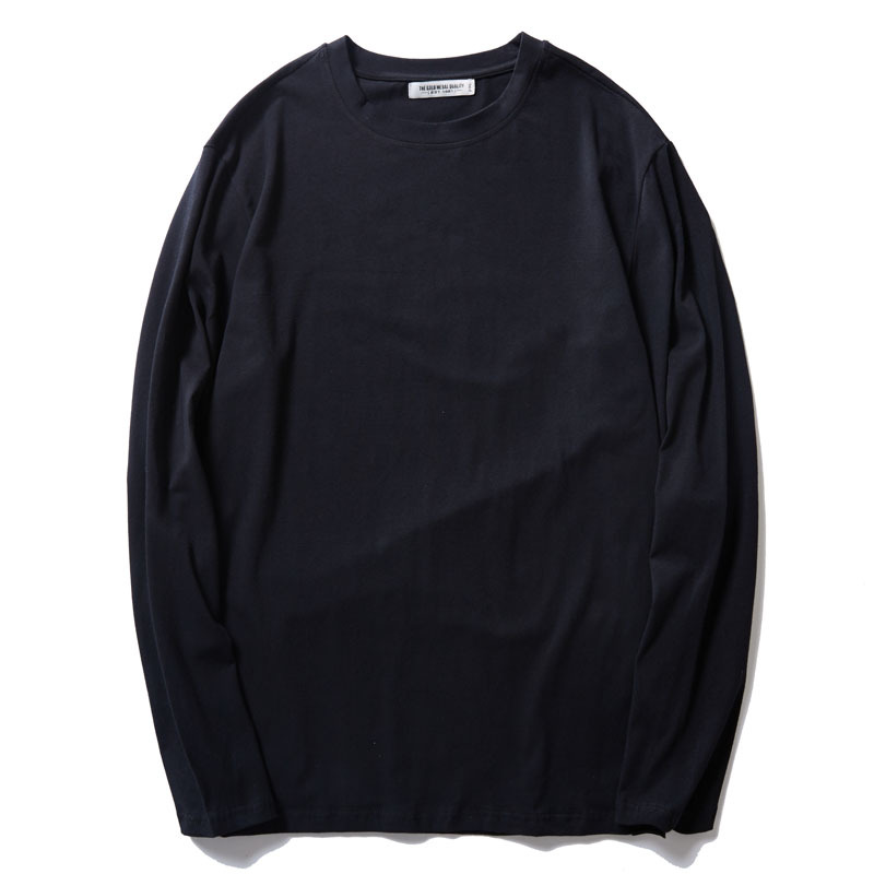 Large Size Men's Long-sleeved Round Neck Solid Color T-shirt