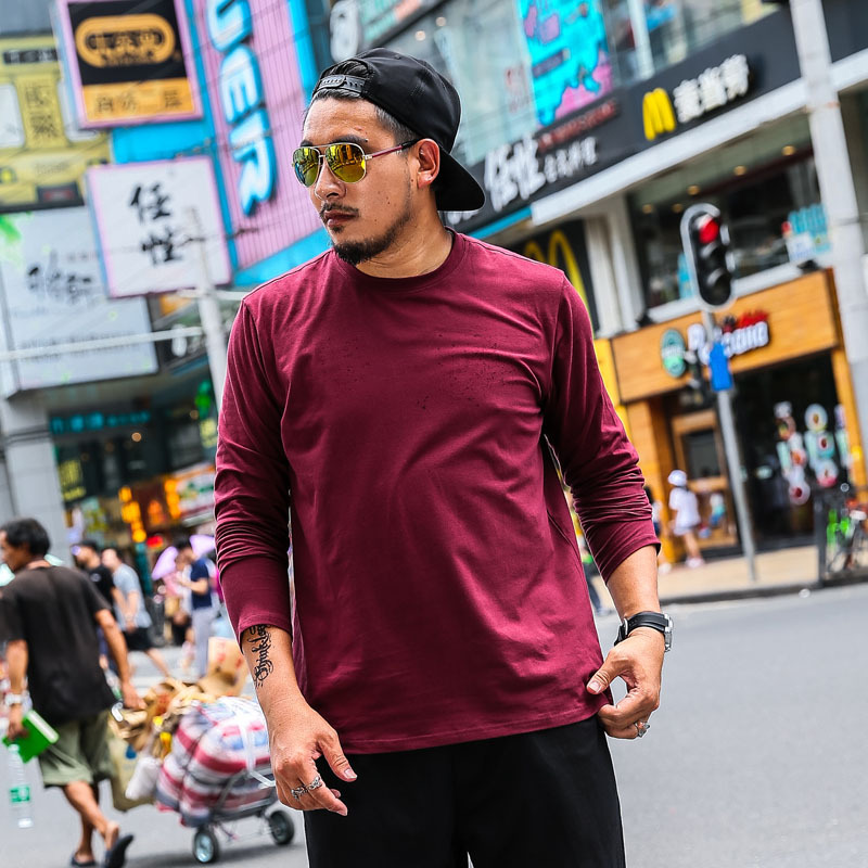 Large Size Men's Long-sleeved Round Neck Solid Color T-shirt