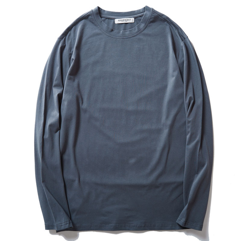 Large Size Men's Long-sleeved Round Neck Solid Color T-shirt