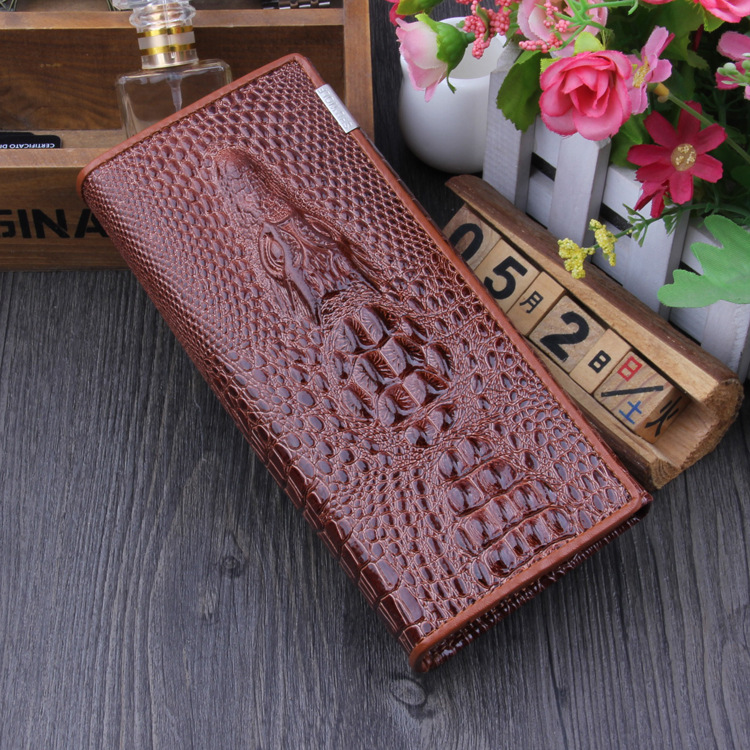 Crocodile Pattern Long Wallet - Coffee