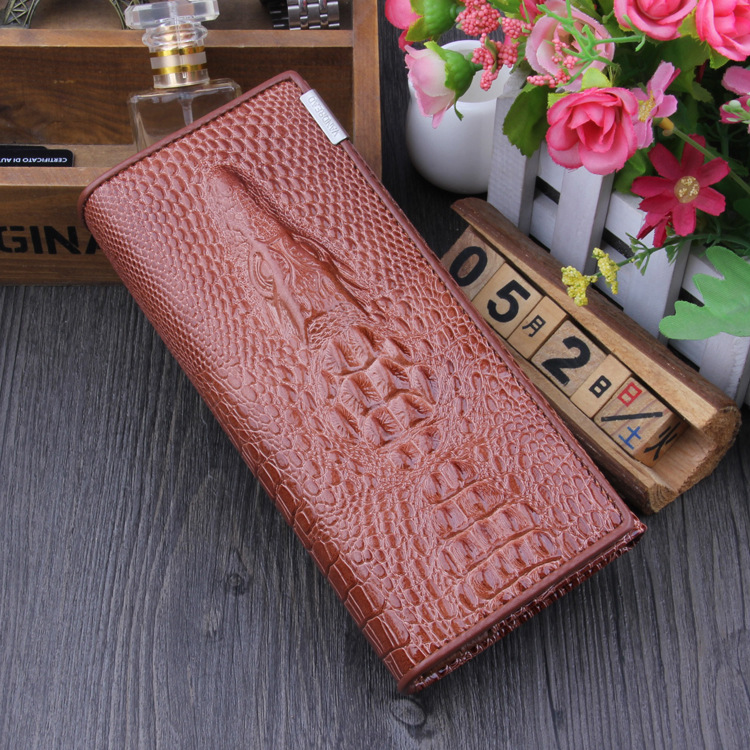 Crocodile Pattern Long Wallet - Brown