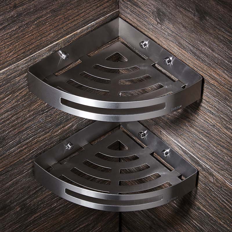 Corner Shelf in Bathroom - Silver Finish Storage Solution