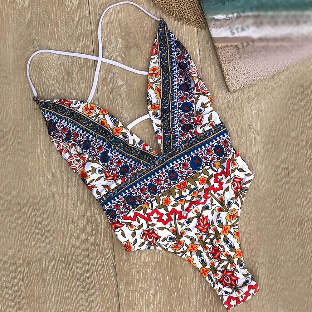 Printed Tie-Back Swimsuit Image 1