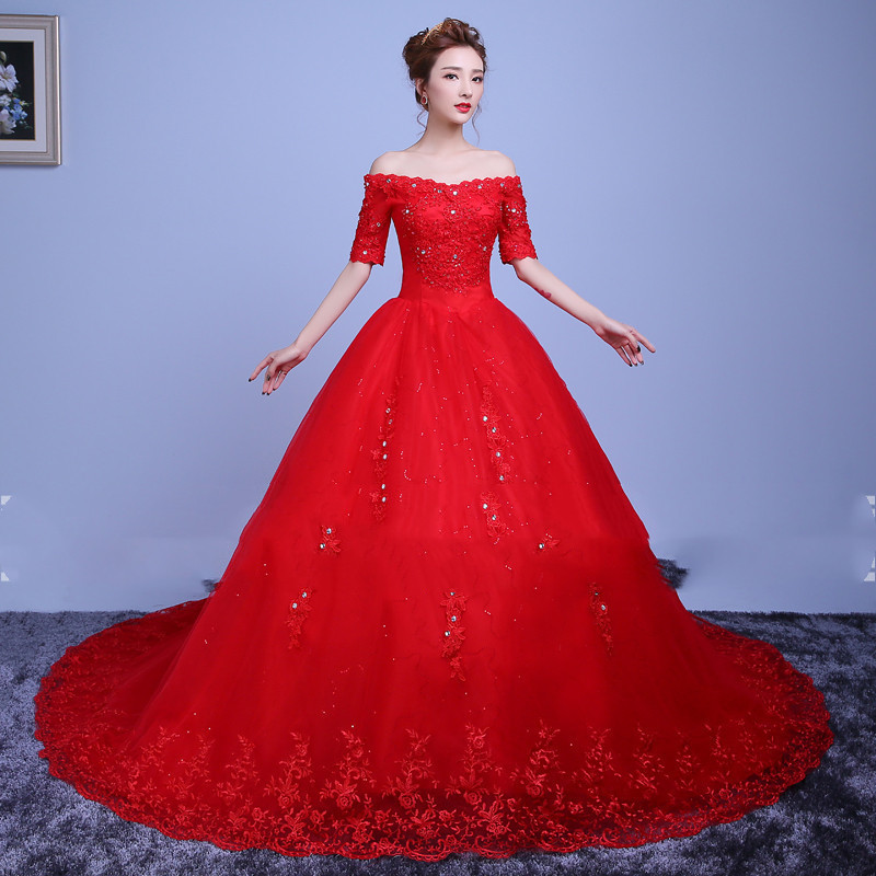 Red Trailing Wedding Dress 2