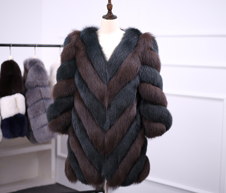 Faux fox fur coat in autumn and winter