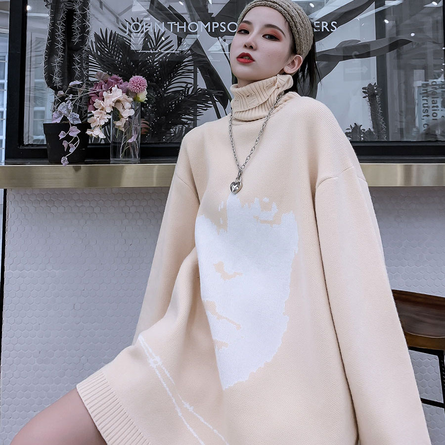 High-neck oversized knit sweater