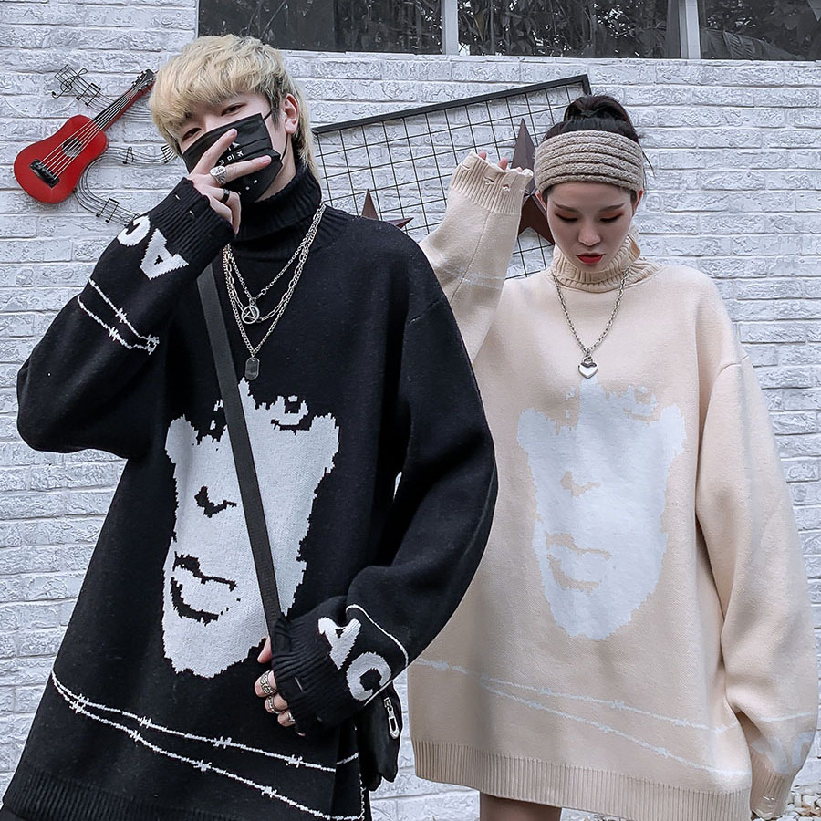 High-neck oversized knit sweater