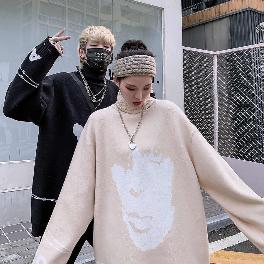 High-neck oversized knit sweater