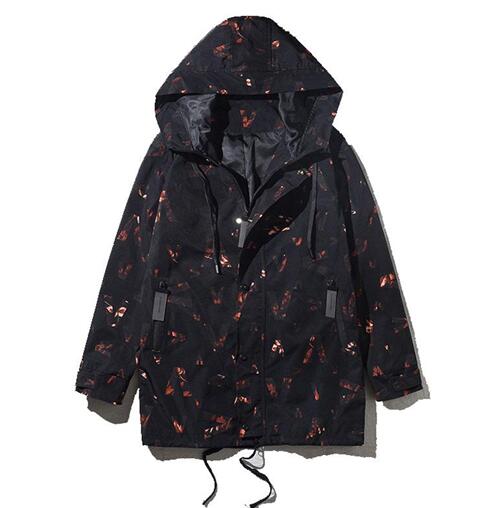 Herre mellomlang trenchcoat med hette