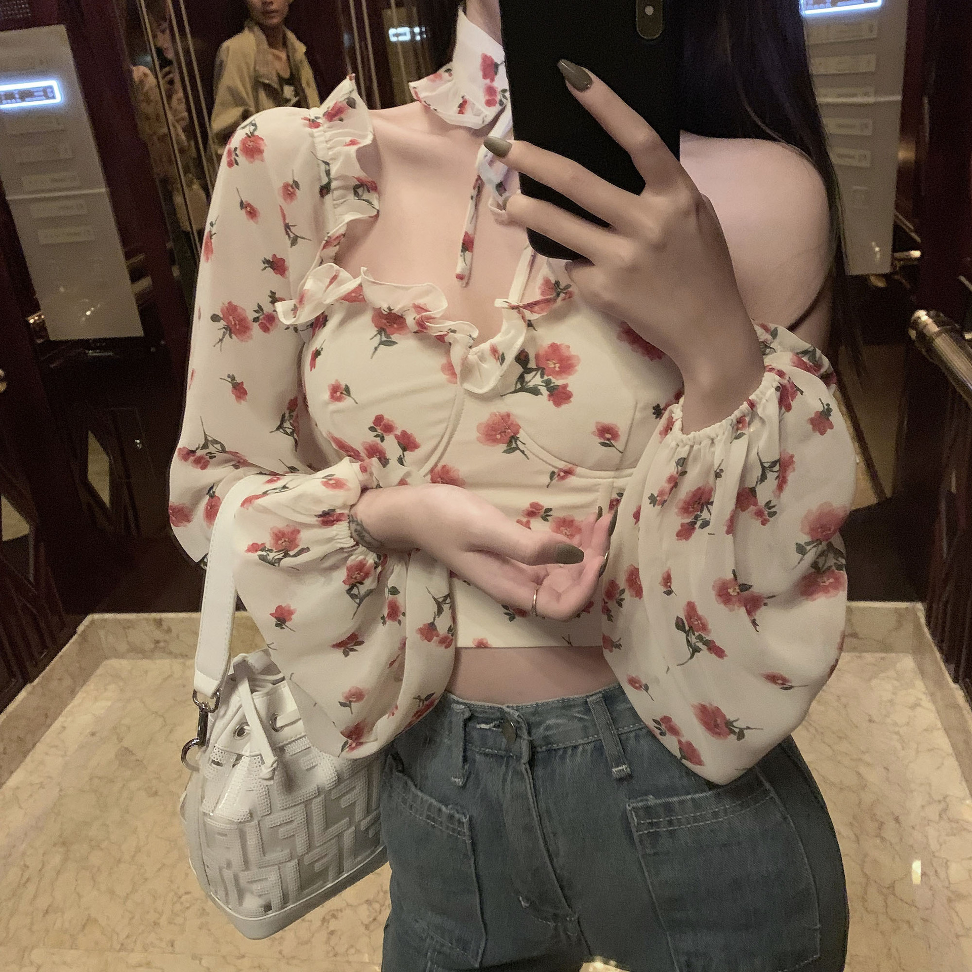 Chiffon Printed Shirt Detail 6