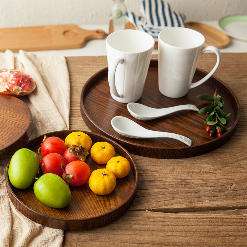 Elegant wooden tray serving tea