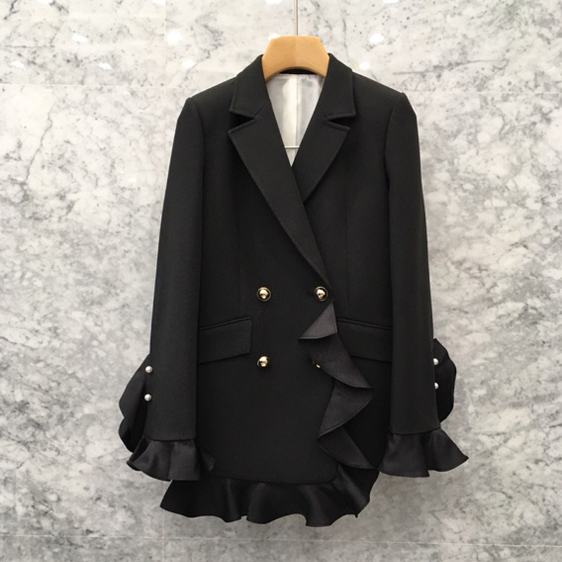 Chic Ruffled Waist Blazer Close-Up