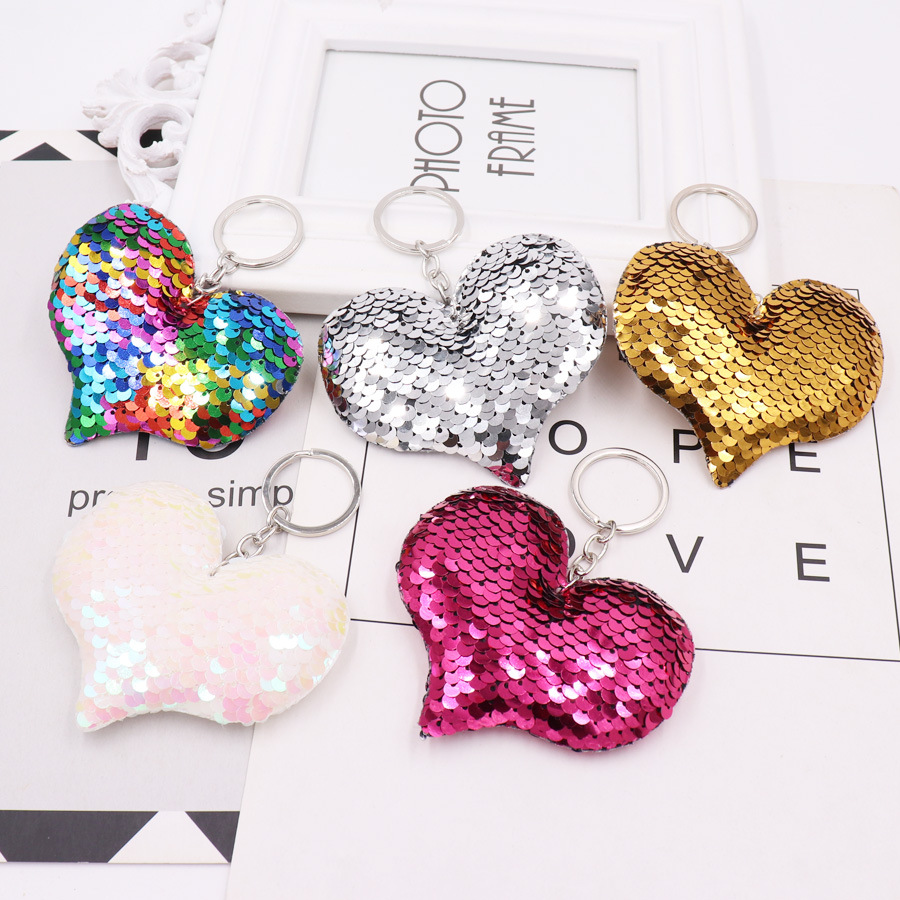 Sequin Heart Keychain Image 1